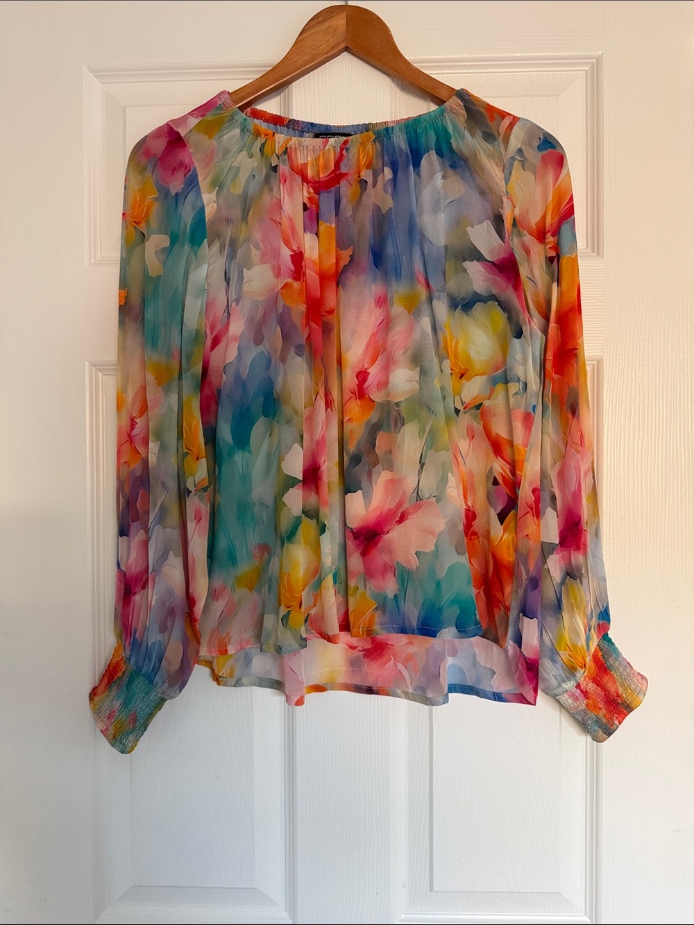 Vibrant Multicolor Floral Sheer Blouse - Women Tops